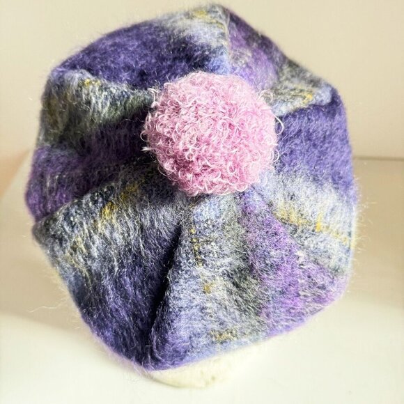 Vintage Ochcarro Purple Plaid Mohair wool Beret S - Picture 1 of 9